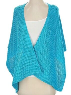 Chicos woven cape with armholes, turquoise—Size small